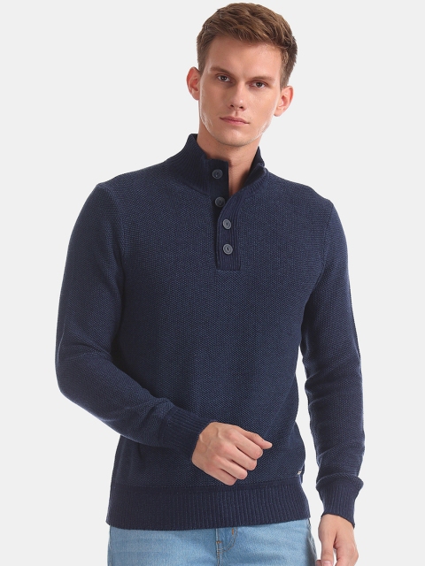 

Cherokee Men Navy Blue Solid Pullover Sweater