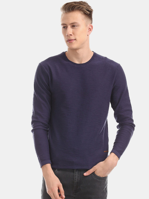 

Cherokee Men Blue Solid Pullover Sweater