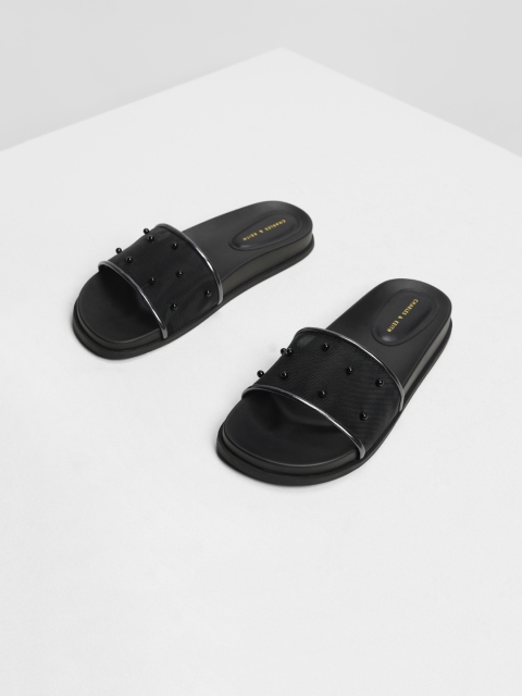 

CHARLES & KEITH Women Black Embellished Open Toe Flats