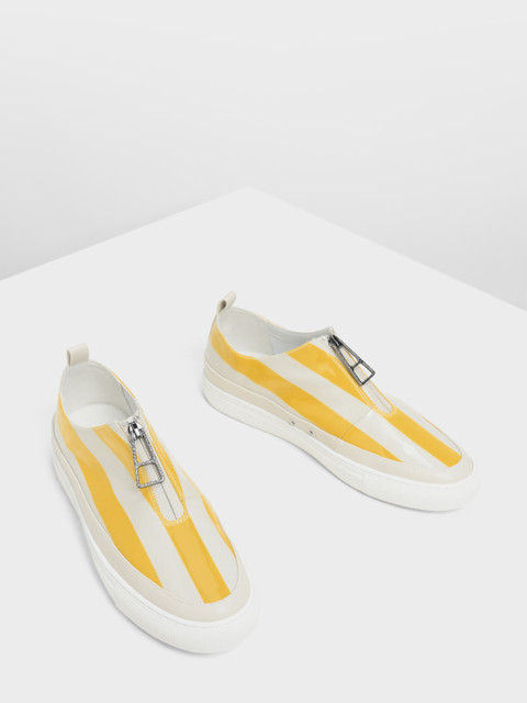 

CHARLES & KEITH Women Yellow & Whiet Striped Sneakers