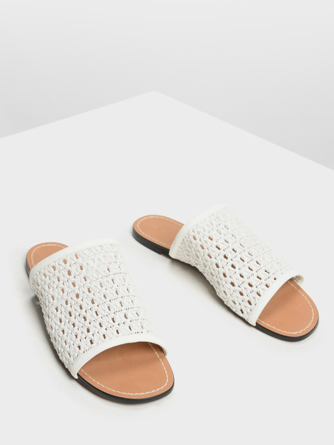 

CHARLES & KEITH Women White Woven Design Open Toe Flats
