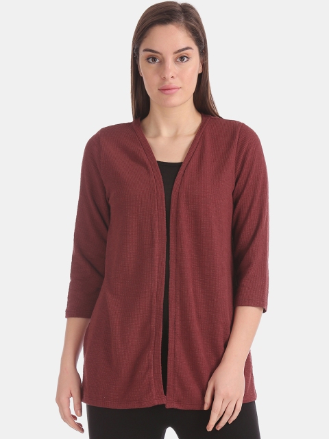 

Cherokee Women Maroon Solid Open Front Shrug
