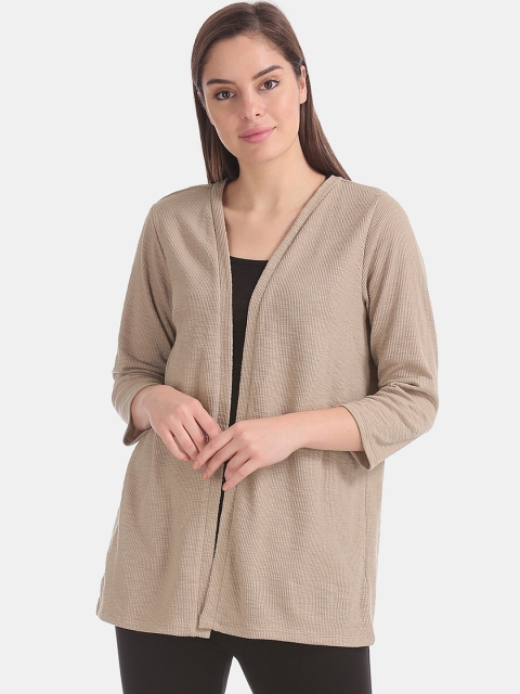 

Cherokee Women Beige Self Design Open Front Shrug