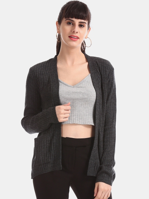 

Cherokee Women Grey Ribbed Open Front Shrug