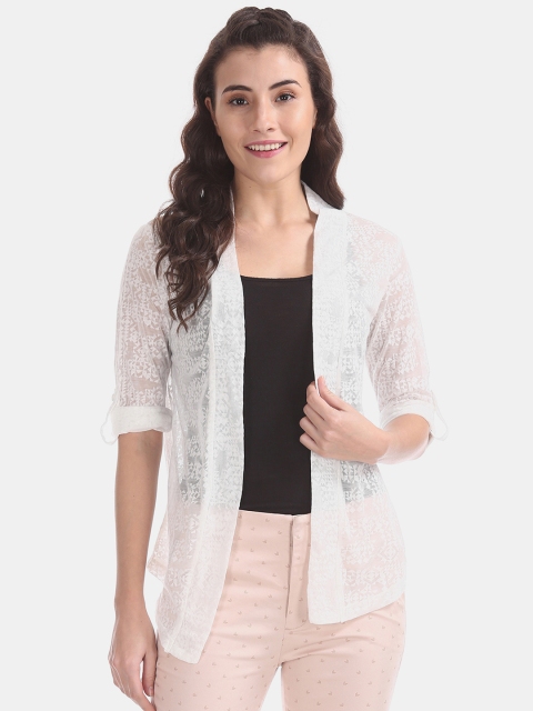 

Cherokee Women White Printed Open Front Shrug