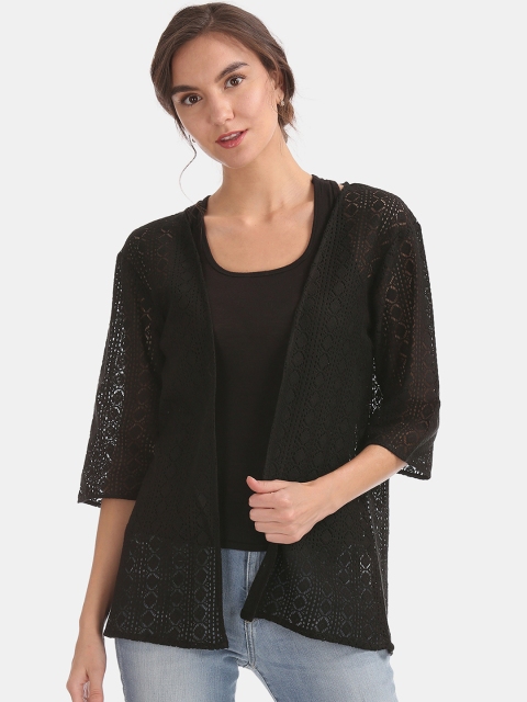 

Cherokee Women Black Self Design Open Front Shrug