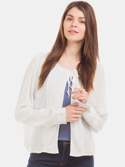 

Cherokee Women White Solid Tie-Up Shrug