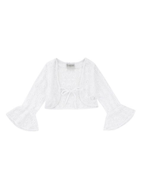 

Cherokee Girls White Self Design Open Front Shrug