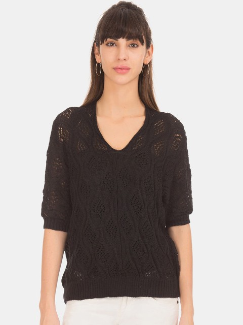 

Sugr Women Brown Self Design Pullover Sweater