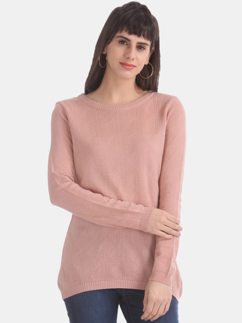 

Sugr Women Pink Self Design Pullover Knitted Sweater