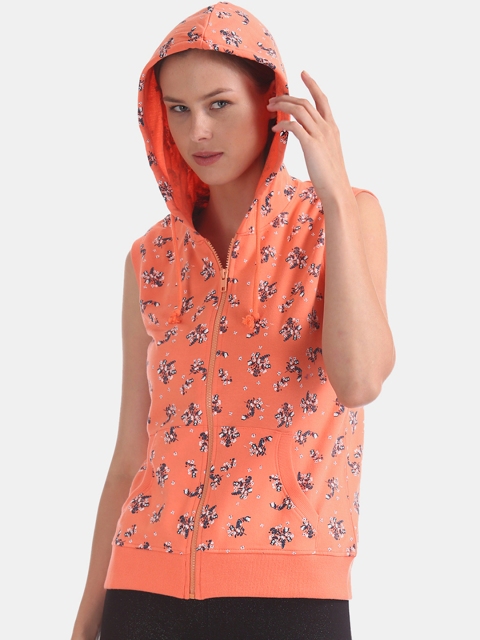 

Cherokee Women Orange Printed Hooded Sweatshirt
