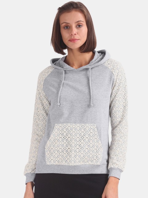 

Cherokee Women Grey & White Self Design Hooded Sweatshirt