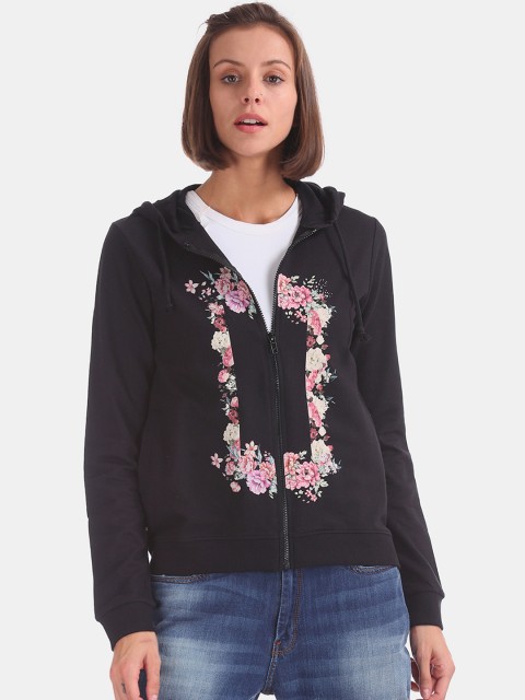 

Cherokee Women Black & Pink Printed Hooded Sweatshirt