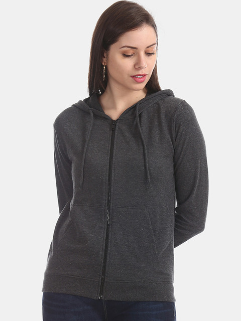 

Cherokee Women Grey Solid Hooded Sweatshirt
