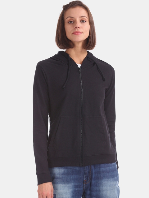 

Cherokee Women Black Solid Hooded Sweatshirt