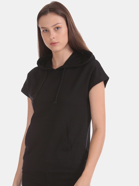 

Cherokee Women Black Solid Hooded Sweatshirt