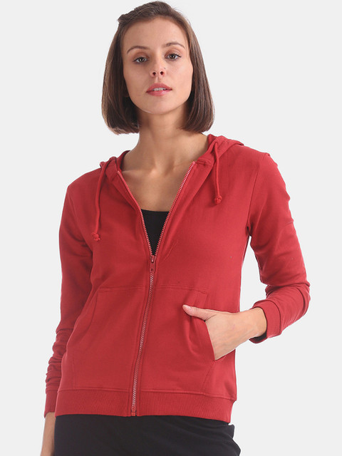 

Cherokee Women Red Solid Hooded Sweatshirt