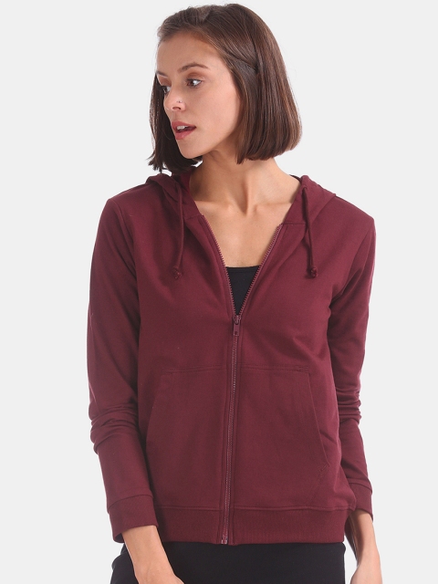 

Cherokee Women Maroon Solid Hooded Sweatshirt