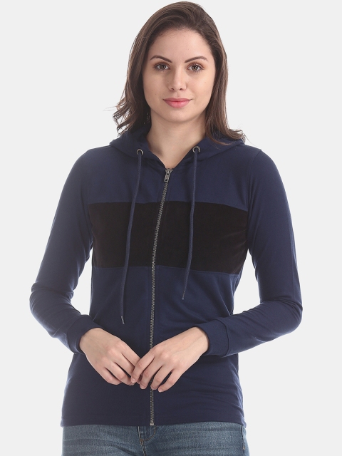 

Cherokee Women Blue & Black Colourblocked Hooded Sweatshirt