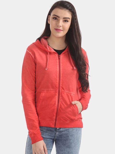 

Cherokee Women Red Solid Hooded Sweatshirt