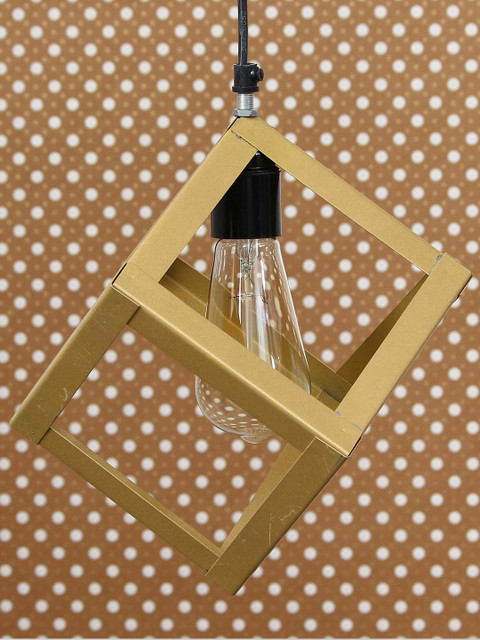 

eCraftIndia Gold-Toned & Black Solid Square Shaped Ceiling Lamp