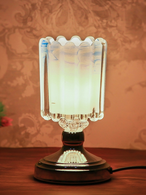 

eCraftIndia White & Blue Printed Table Lamp
