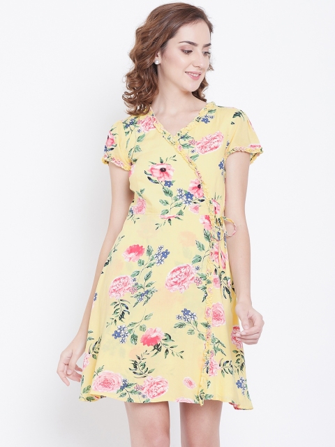 

DODO & MOA Women Yellow & Green Floral Printed Wrap Dress