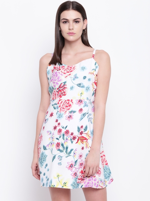 

DODO & MOA Women White & Red Floral Printed A-Line Dress