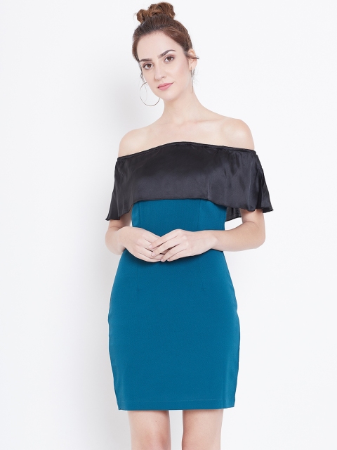 

DODO & MOA Women Teal Blue & Black Colourblocked Sheath Dress