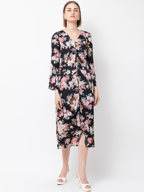 

DODO & MOA Women Black & Lavender Floral Printed A-Line Dress