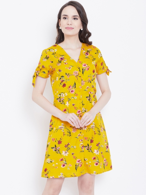 

DODO & MOA Women Mustard Yellow Floral Print A-Line Dress