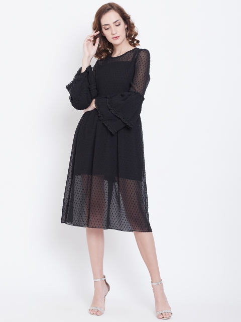 

DODO & MOA Women Black Lace Self-Design Semi-Sheer A-Line Dress