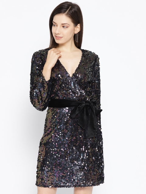 

DODO & MOA Women Black Sequinned Wrap Dress