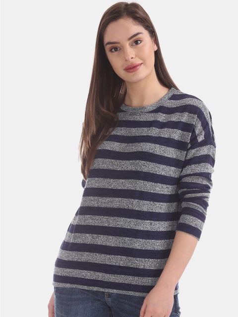 

Cherokee Women Navy & Grey Striped Sweater, Navy blue