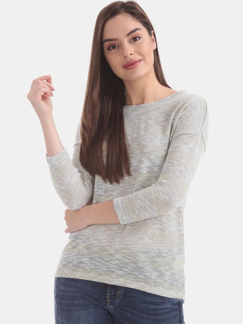 

Cherokee Women Grey Self-Striped Sweater