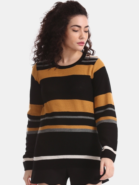

Cherokee Women Black & Mustard Yellow Striped Sweater