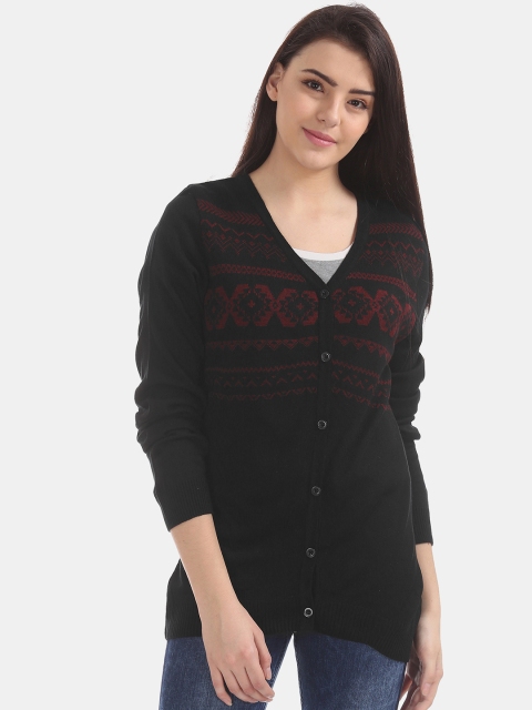 

Cherokee Women Black & Red Self Design Longline Cardigan