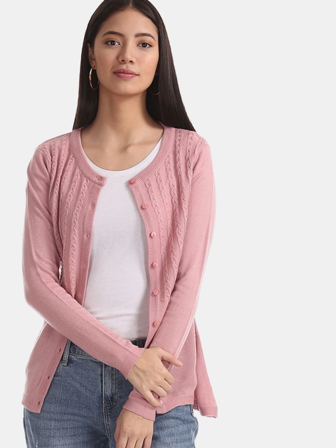 

Cherokee Women Pink Cable Knit Cardigan