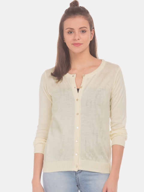 

Cherokee Women Cream-Coloured Solid Cardigan Sweater