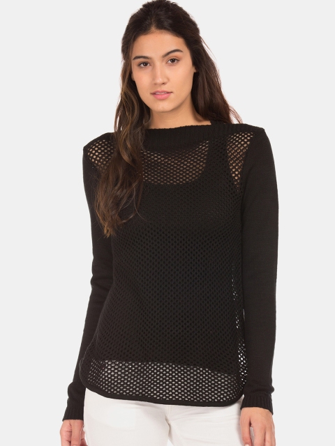 

Cherokee Women Black Self-Design Semi-Sheer Winter Top