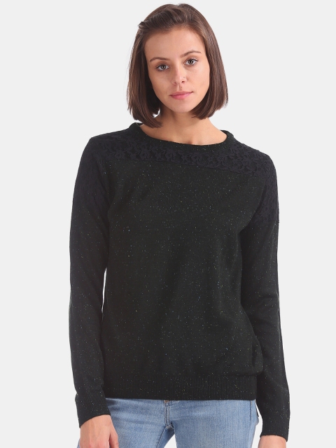 

Cherokee Women Black Speckled Self-Design Pullover Sweater