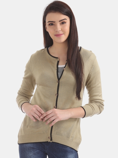 

Cherokee Women Beige Solid Cardigan Sweater