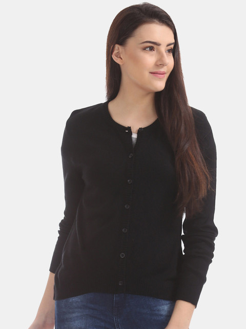 

Cherokee Women Black Solid Cardigan Sweater