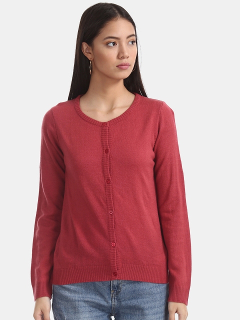 

Cherokee Women Pink Solid Cardigan Sweater