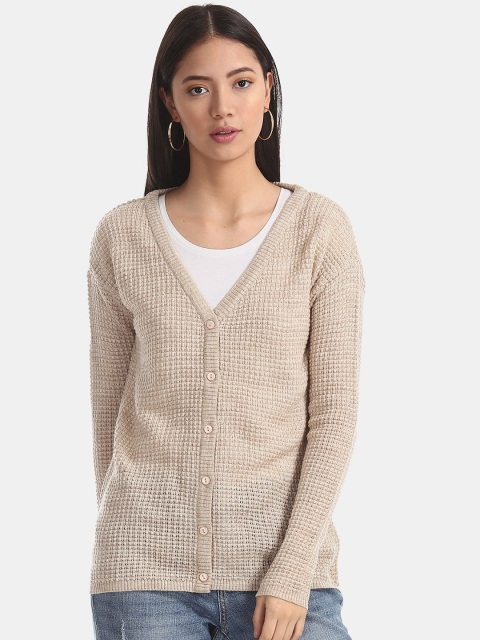 

Cherokee Women Beige Self-Checked Cardigan Sweater