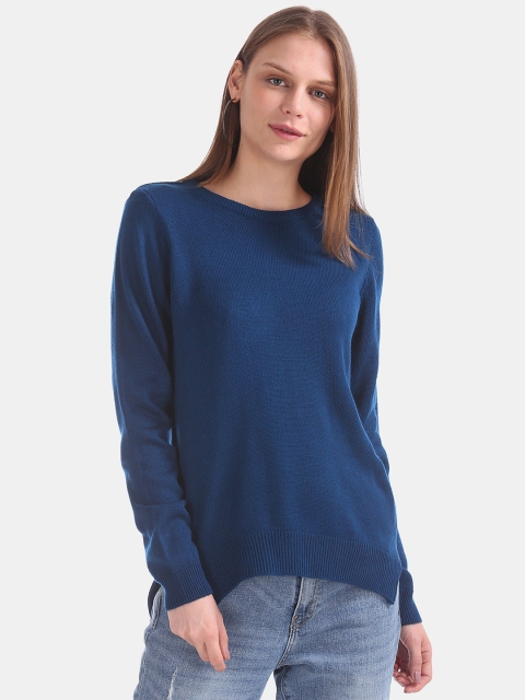 

Cherokee Women Navy Blue Solid Pullover Sweater