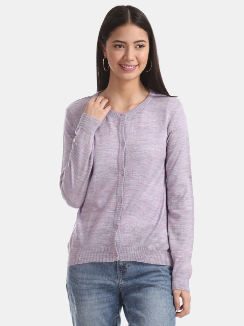 

Cherokee Women Lavender Solid Cardigan Sweater