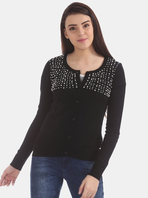 

Cherokee Women Black Embellished Cardigan Sweater