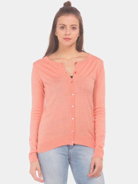 

Cherokee Women Peach-Coloured Solid Cardigan Sweater