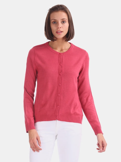 

Cherokee Women Pink Solid Cardigan